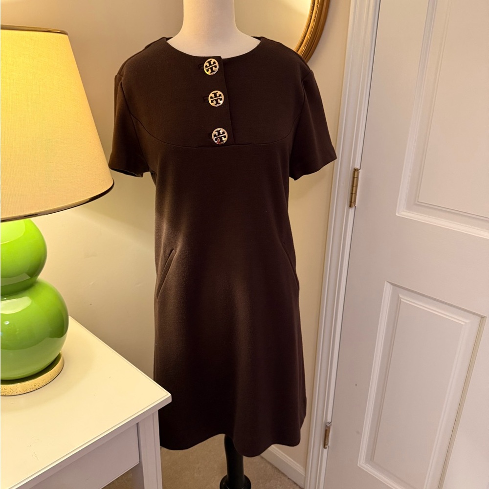 Tory Burch Chocolate Mini Dress with Button Details